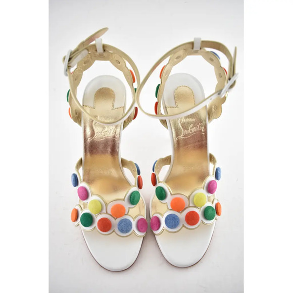 Christian Louboutin Smartissima 100 White Multi Ankle Strap Sandal Heel Pump 35 - Picture 6 of 11